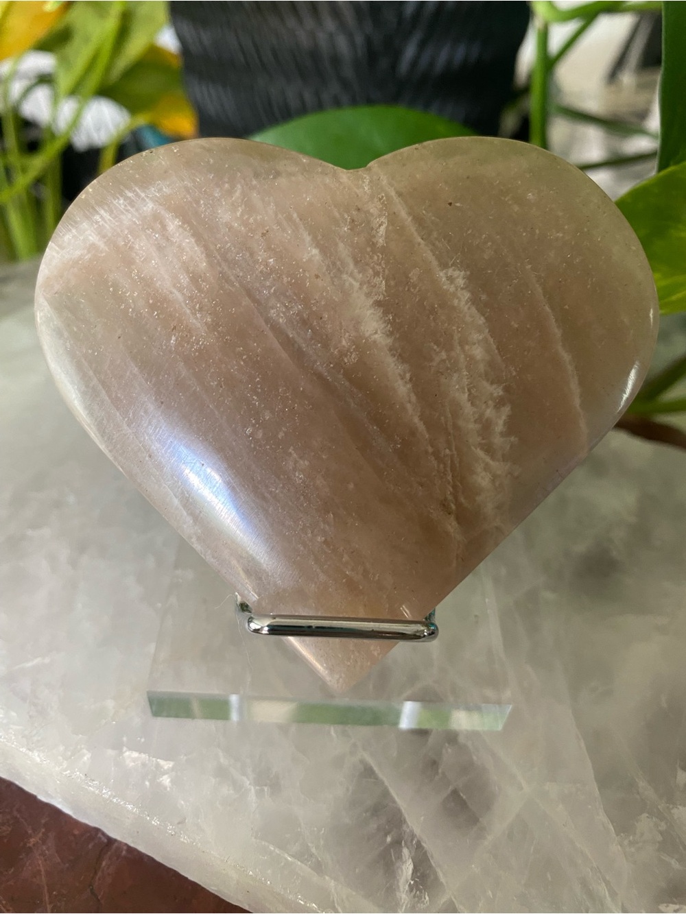 Blue Moonstone Heart- Soft Beige with Blue Flash